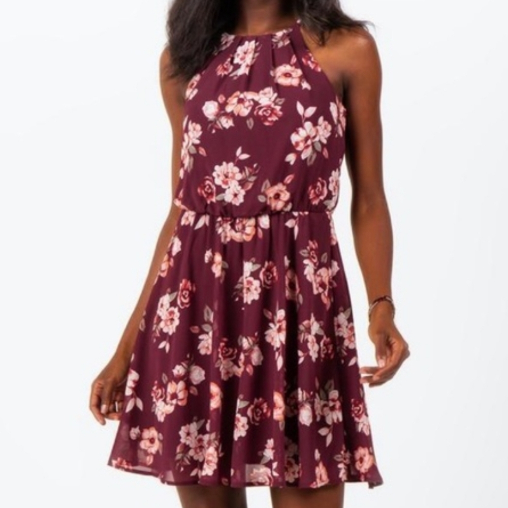 Francescas High Neck Floral Red Dress Sz XXS